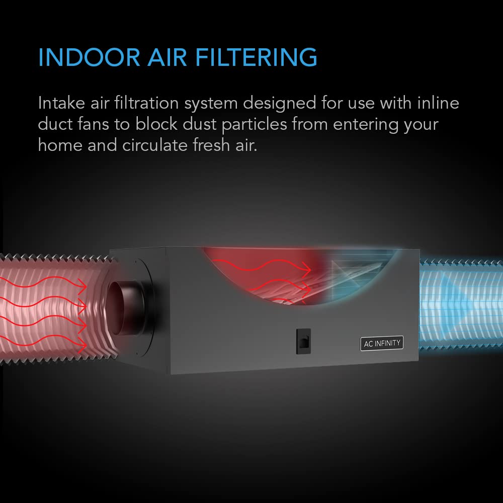 AC Infinity Inline Filter Box 10" with High Efficacy Filter, Whole House HVAC Filtration Kit, Fits 10-Inch Inline Duct Fans for Fresh Air Intake and Ventilation