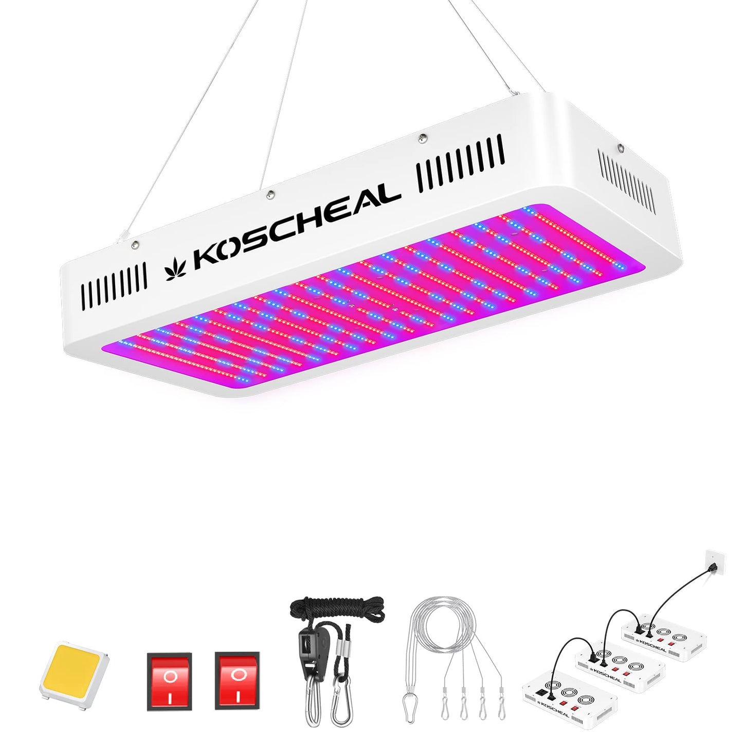 KOSCHEAL KS1200 LED Grow Light Full Spectrum, Plant Grow Light with Veg & Bloom Switch for Hydroponic Indoor Plants LED Grow Lamp with Daisy Chain, Output 130W±5%