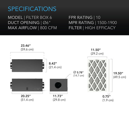 AC Infinity Inline Filter Box 10" with High Efficacy Filter, Whole House HVAC Filtration Kit, Fits 10-Inch Inline Duct Fans for Fresh Air Intake and Ventilation
