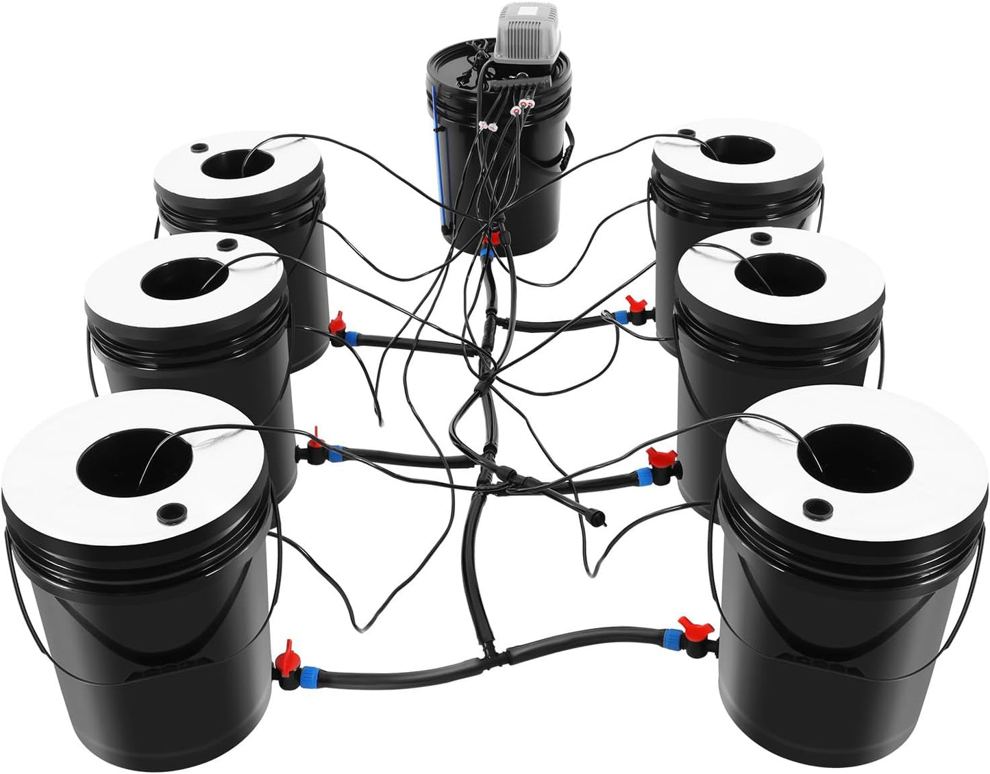 7 Bucket Deep Water Culture Hydroponic System, 5.28Gal PP Grow Kit with Air Pump Smart Circulation for Indoor Gardening, Balcony Farming