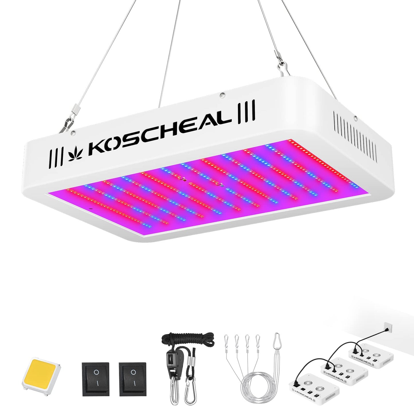 KOSCHEAL KS1200 LED Grow Light Full Spectrum, Plant Grow Light with Veg & Bloom Switch for Hydroponic Indoor Plants LED Grow Lamp with Daisy Chain, Output 130W±5%
