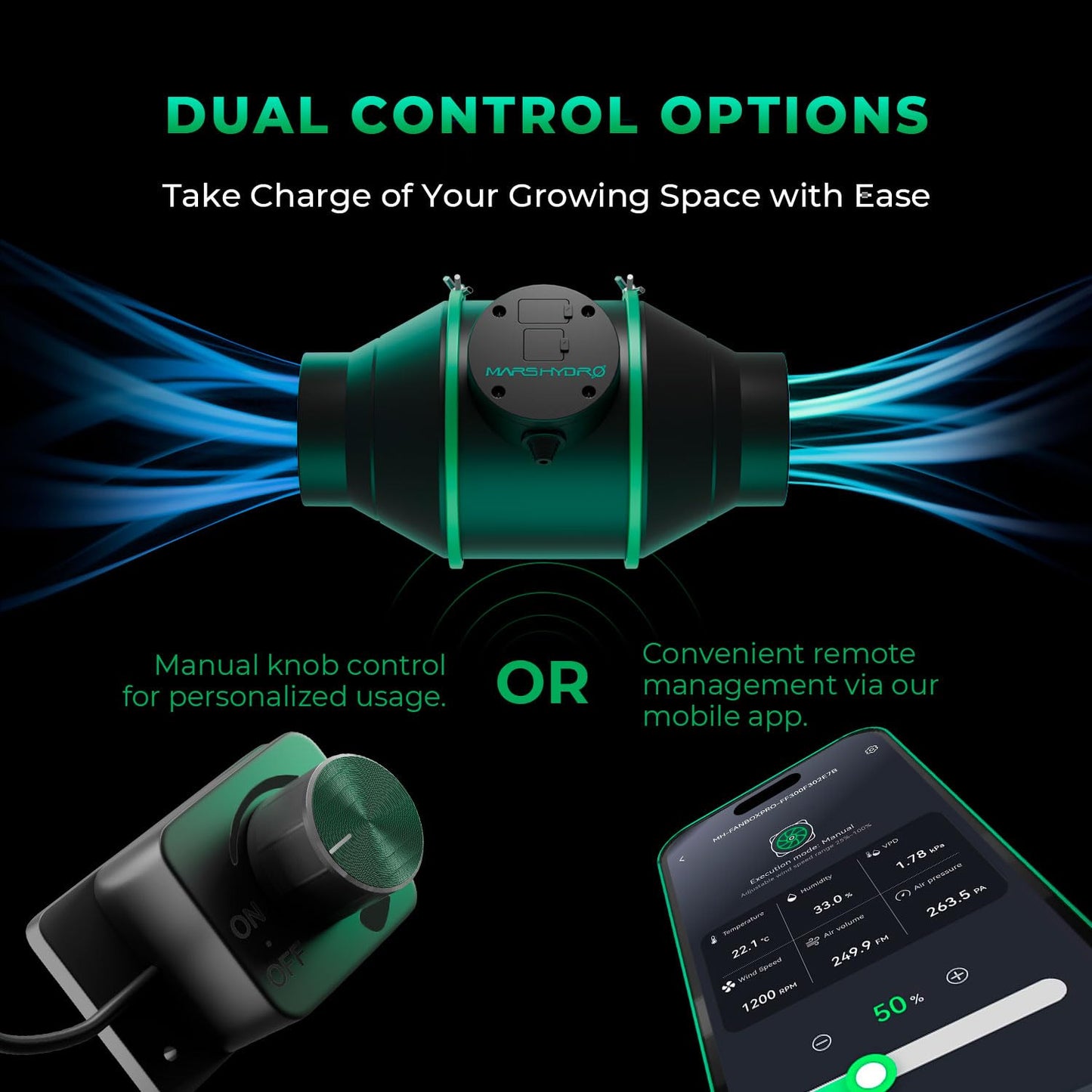 MARS HYDRO iFresh 4 Inch Smart Inline Fan Combo, with Variable Speed Controller, for Heating Cooling Booster, Grow Tents