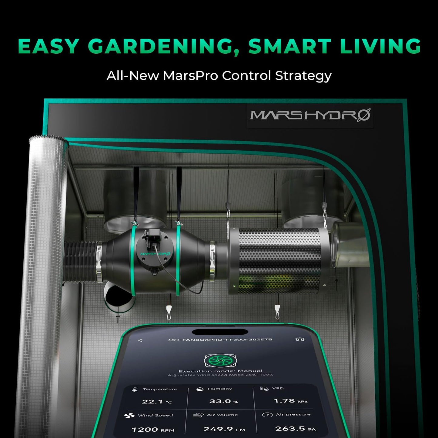 MARS HYDRO iFresh 4 Inch Smart Inline Fan Combo, with Variable Speed Controller, for Heating Cooling Booster, Grow Tents
