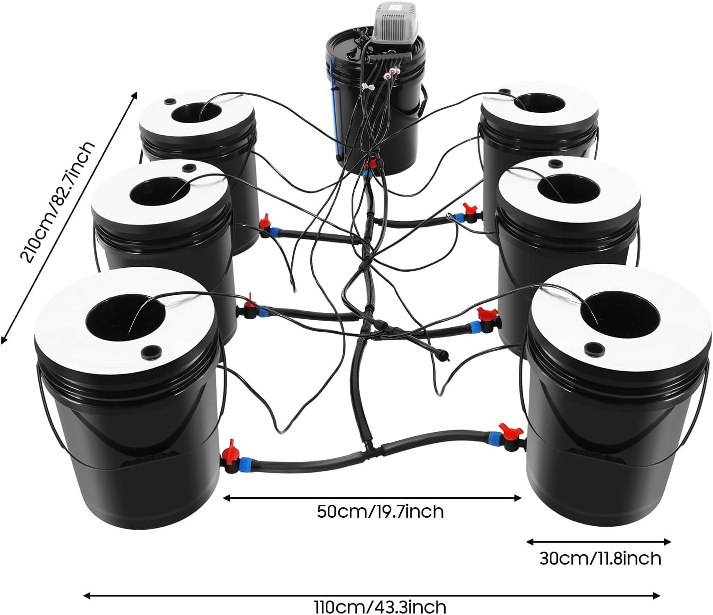 7 Bucket Deep Water Culture Hydroponic System, 5.28Gal PP Grow Kit with Air Pump Smart Circulation for Indoor Gardening, Balcony Farming