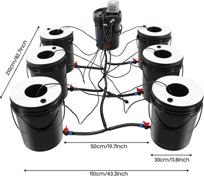 7 Bucket Deep Water Culture Hydroponic System, 5.28Gal PP Grow Kit with Air Pump Smart Circulation for Indoor Gardening, Balcony Farming
