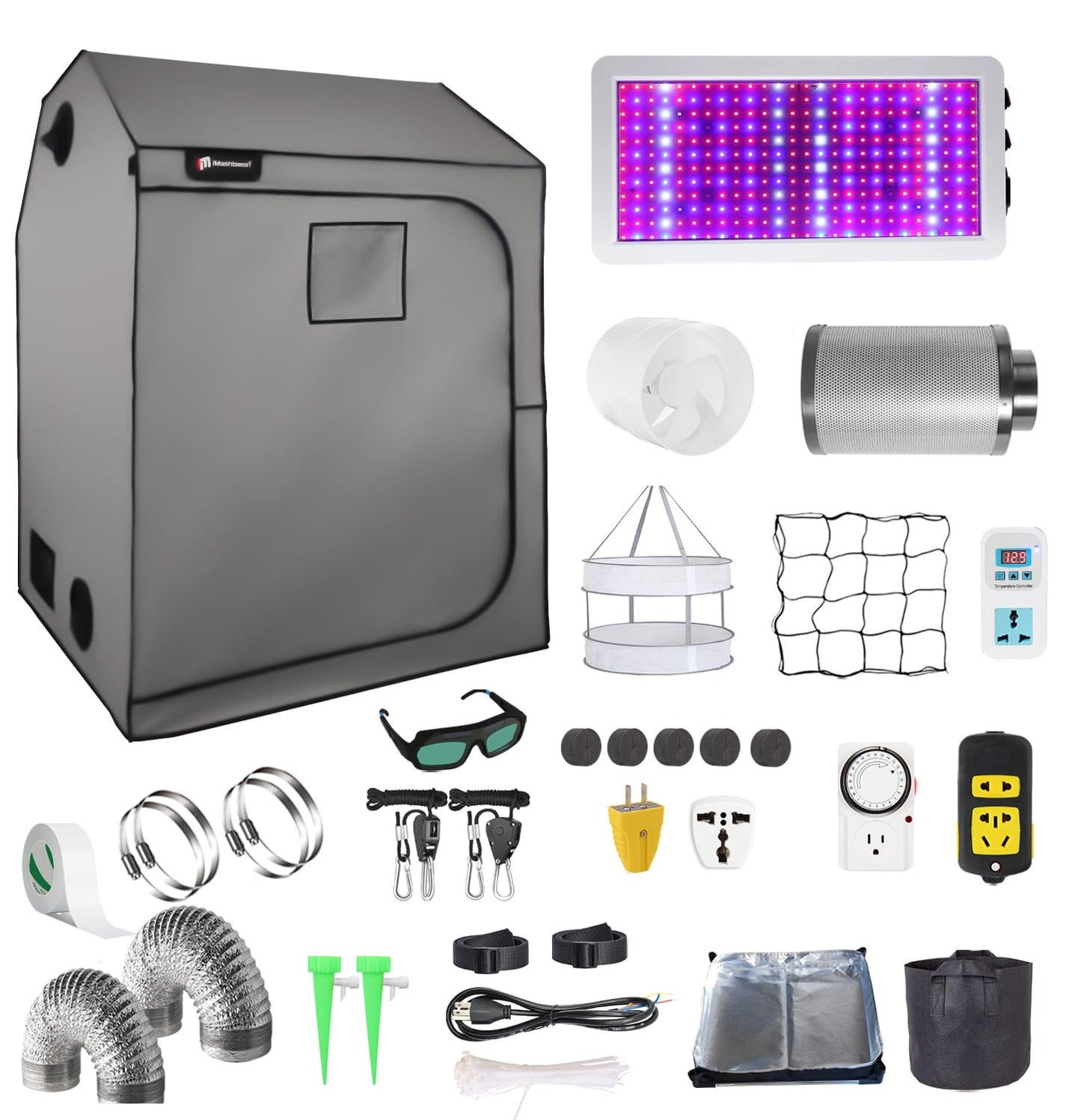 4x4 Grow Tent Kit, Complete High Reflective Mylar Indoor Grow Tent 48"x48"x83"+ LED Grow Light Combo, Hydroponics Indoor Plant Growing Tent System with Carbon Filter (48"x48"x83"-Gray)
