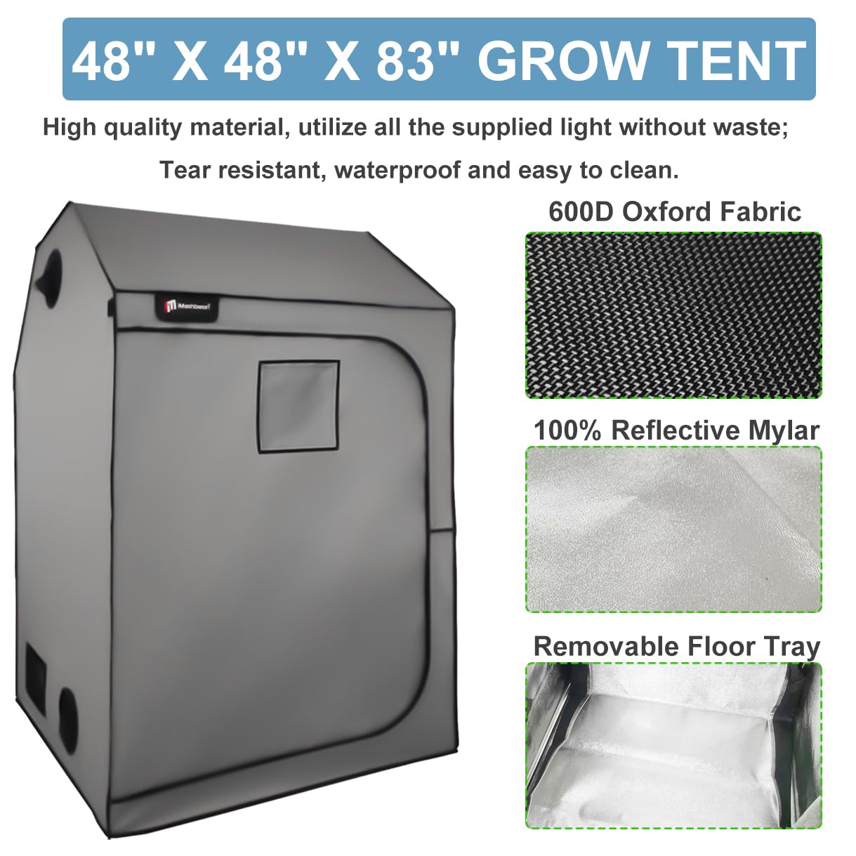 4x4 Grow Tent Kit, Complete High Reflective Mylar Indoor Grow Tent 48"x48"x83"+ LED Grow Light Combo, Hydroponics Indoor Plant Growing Tent System with Carbon Filter (48"x48"x83"-Gray)