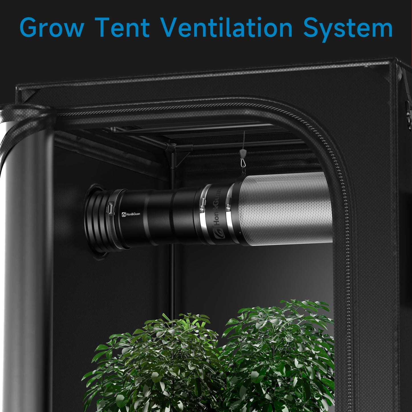 Hon&Guan 4" Air Filtration Kit: 4 Inch Inline Duct Fan with Speed Controller, 10" High Carbon Filter, 8 Ft Ducting & Rubber Coupler, Ventilation System for Grow Tents, Indoor Gardening, Hydroponics