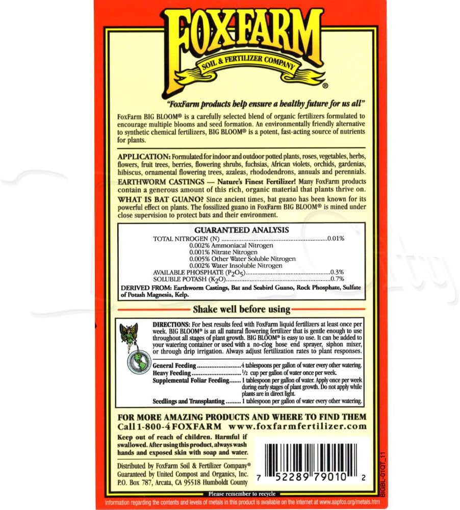 Fox Farm Liquid Nutrient Soil Trio- Pints: Big Bloom, Grow Big, Tiger Bloom (Pack of 3-16 oz. Bottles)