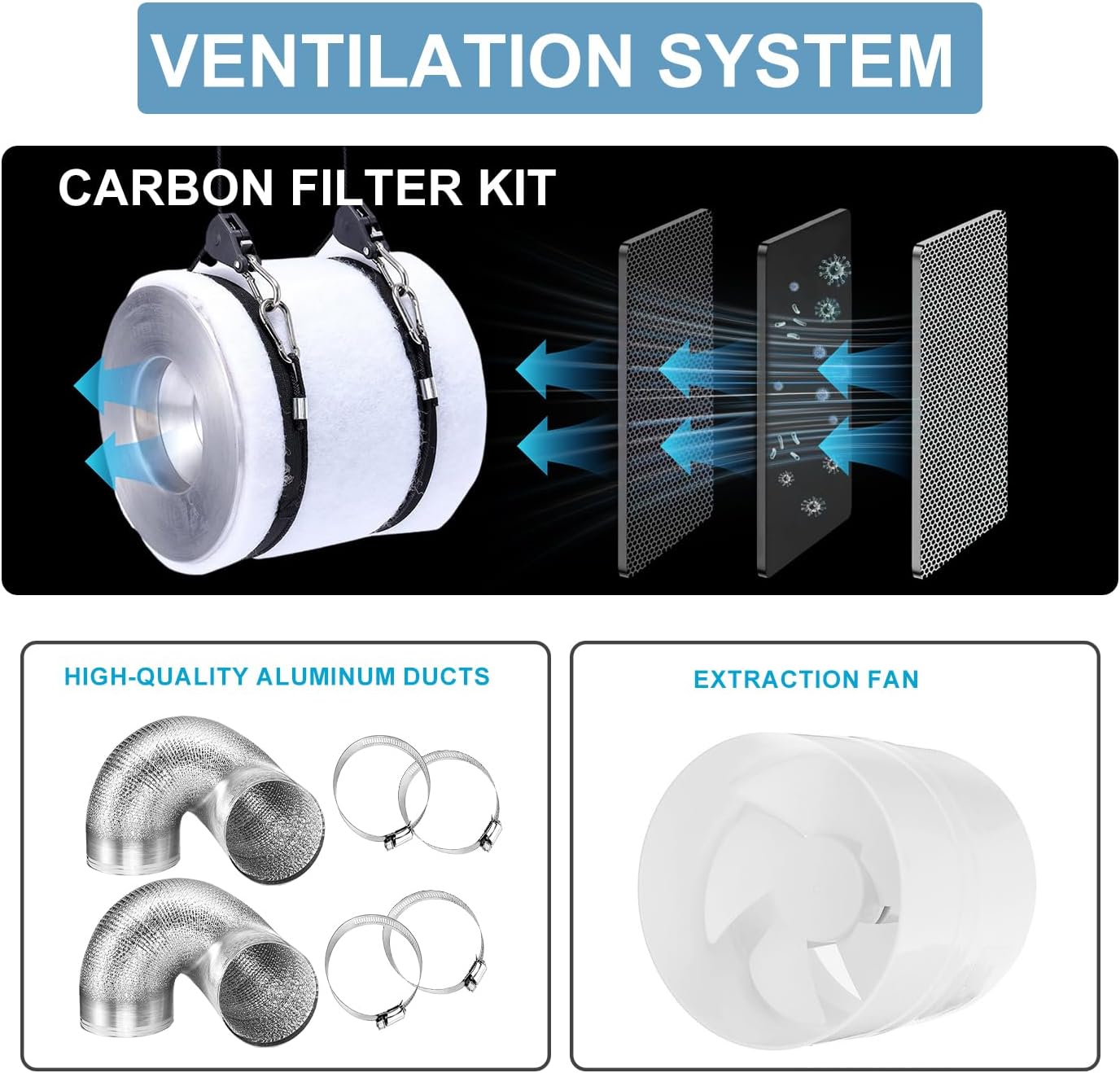 24"x24"x55" Grow Tent Kit, Complete High Reflective Mylar Indoor Grow Tent + LED Grow Light Combo, 2x2 Hydroponics Indoor Plant Growing Tent System with Carbon Filter