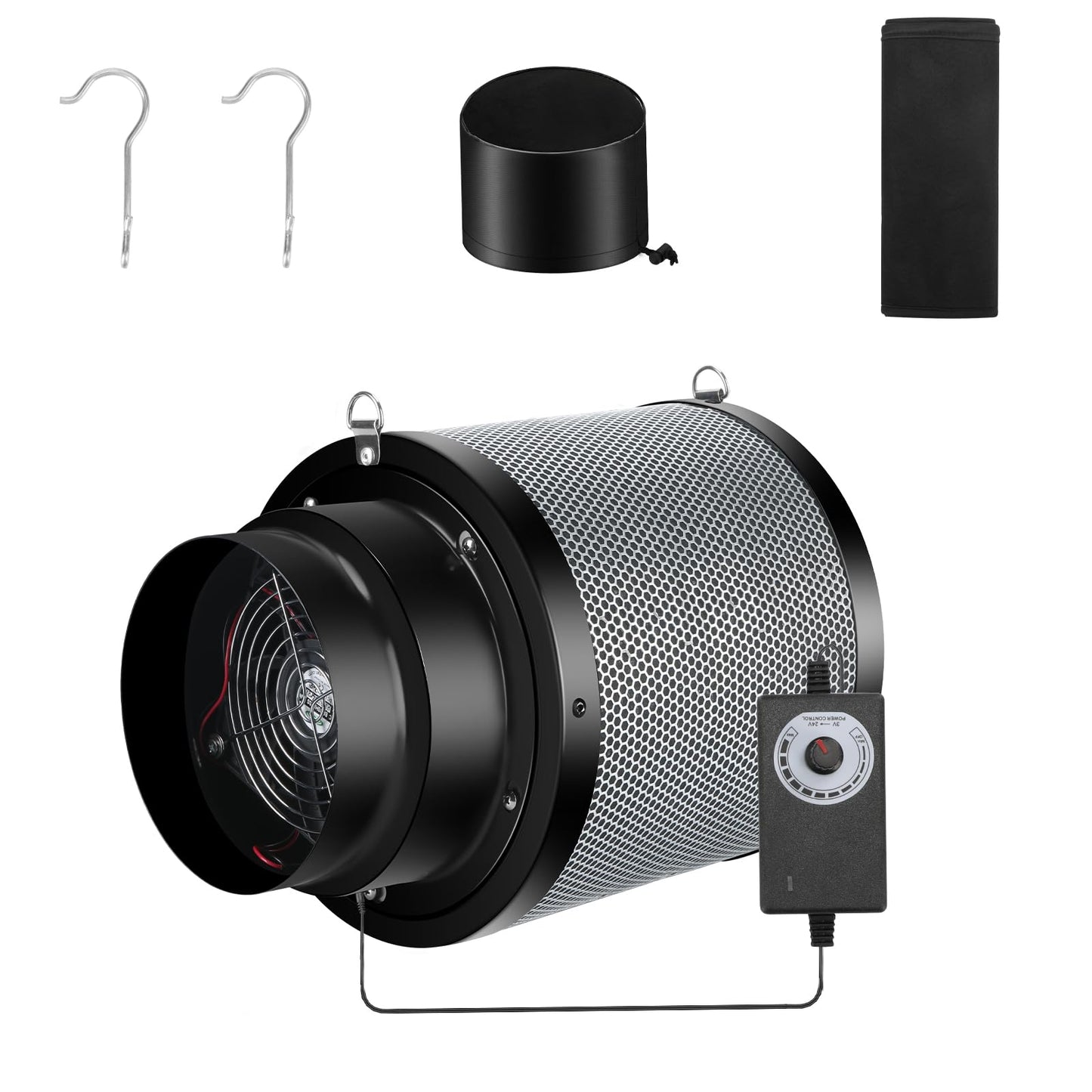 MELONFARM Air Filtration Kit 6", Built-in 14cm Fan Low Nois Carbon Filter with 12-Speed Controller, 8' Ducting, Cooling & Ventilation System for Grow Tents, Indoor Gardening, Hydroponics