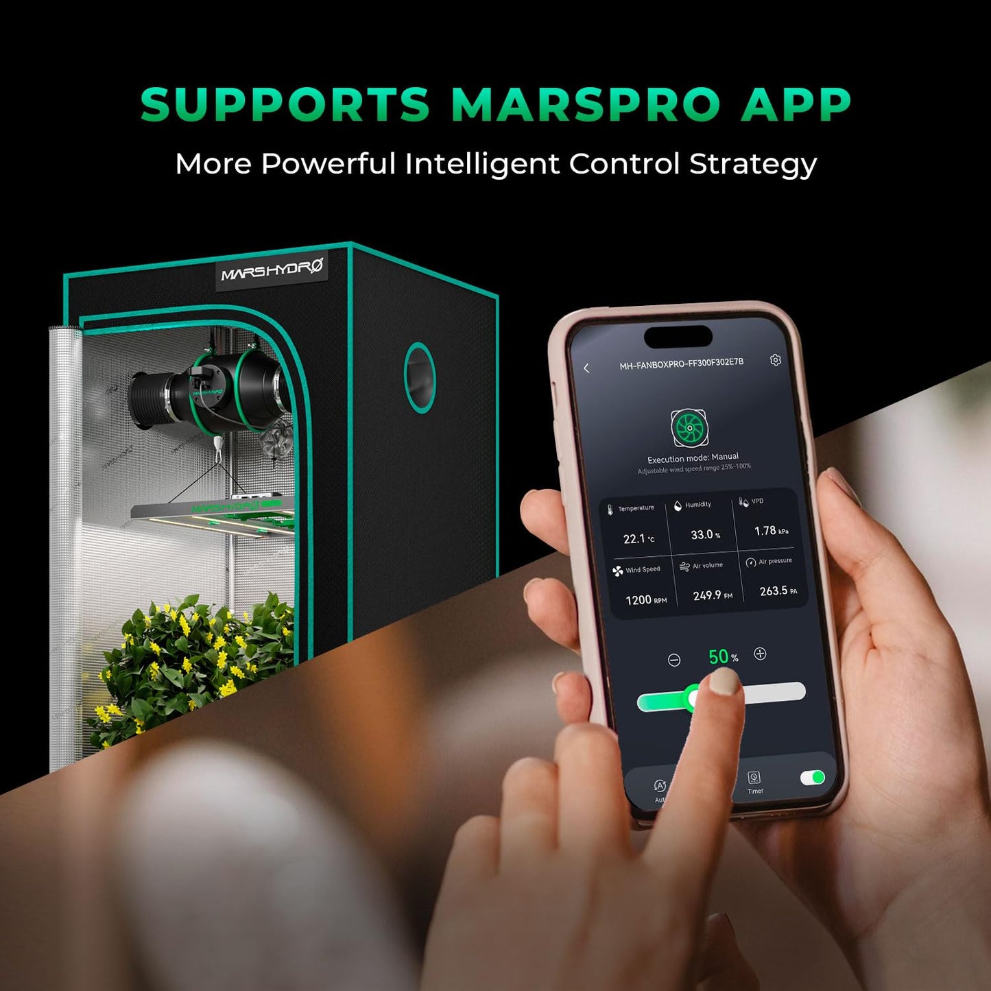 MARS HYDRO iFresh 4 Inch Smart Inline Fan Combo, with Variable Speed Controller, for Heating Cooling Booster, Grow Tents