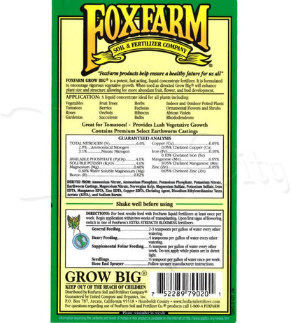 Fox Farm Liquid Nutrient Soil Trio- Pints: Big Bloom, Grow Big, Tiger Bloom (Pack of 3-16 oz. Bottles)