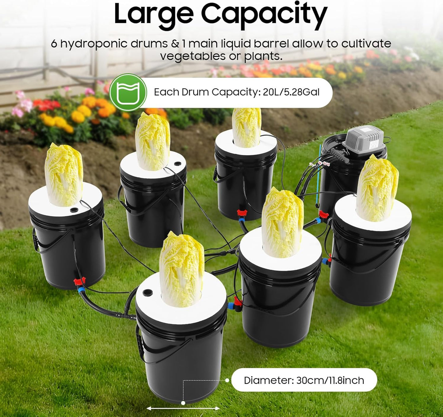 7 Bucket Deep Water Culture Hydroponic System, 5.28Gal PP Grow Kit with Air Pump Smart Circulation for Indoor Gardening, Balcony Farming
