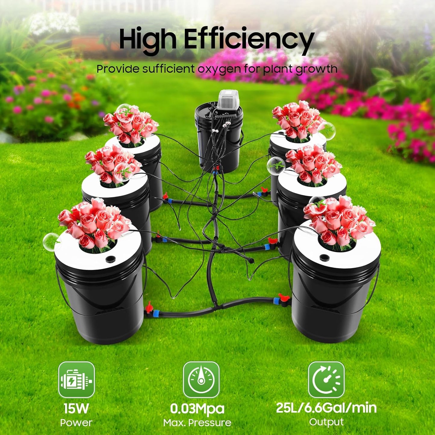 7 Bucket Deep Water Culture Hydroponic System, 5.28Gal PP Grow Kit with Air Pump Smart Circulation for Indoor Gardening, Balcony Farming