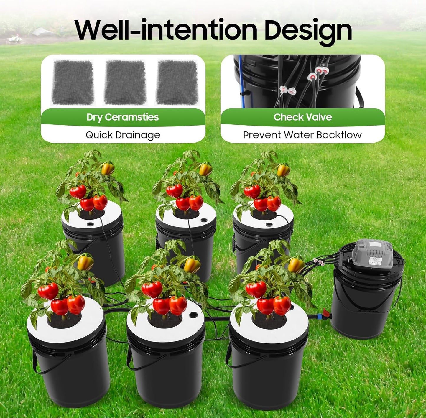 7 Bucket Deep Water Culture Hydroponic System, 5.28Gal PP Grow Kit with Air Pump Smart Circulation for Indoor Gardening, Balcony Farming