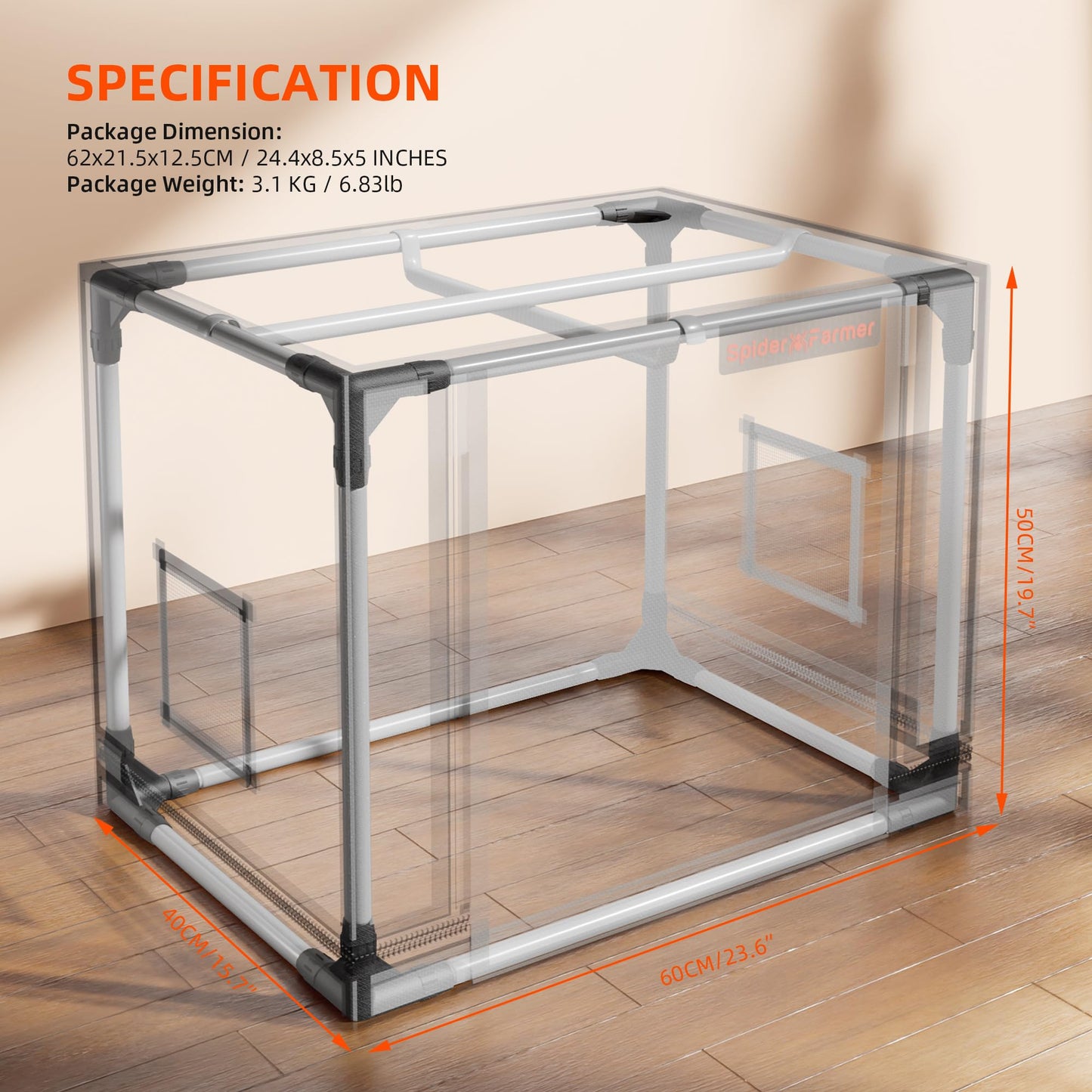 Spider Farmer Pro Series 2x2x6 Grow Tent, 24"x24"x72" with Roll-up Door, Observation Window Floor Tray, 2000D Thicken Mylar Canvas, 2x2 for Hydroponic Indoor Growing for SF1000, SF1000, SE1500, G1500